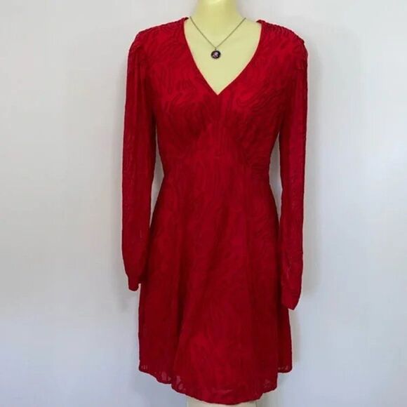 All Saints Dress “Rosi Ani” Red Free Flowing Long Sleeve Nwot Sz 2 Eur 6 - Picture 2 of 8